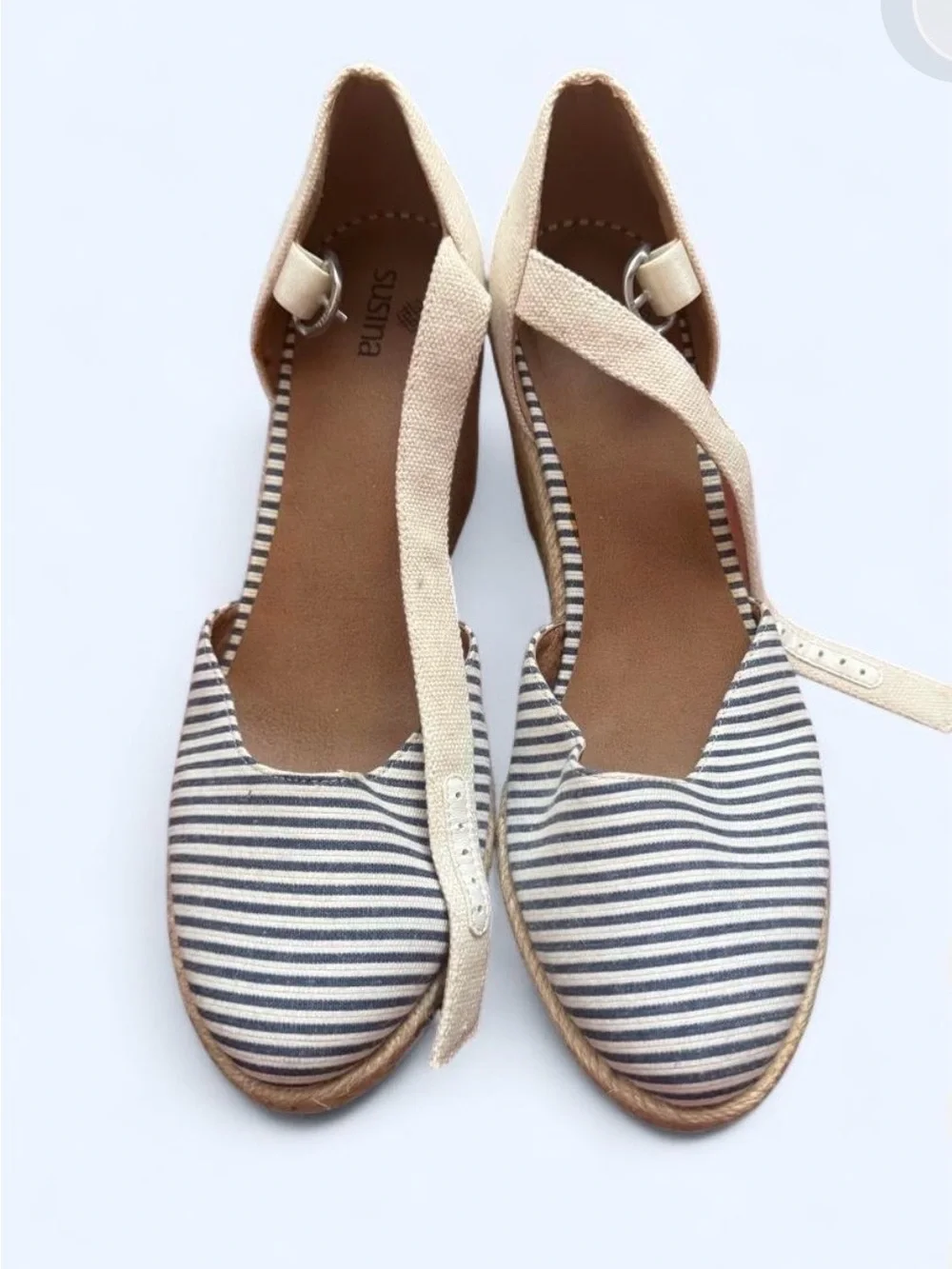 Susina Navy/white Striped Espadrille Wedges sz 7.5